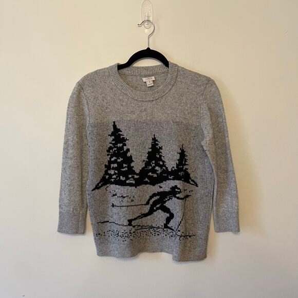 J. Crew M long sleeve sweater knit ski sport cabincore winter merino wool gray - Picture 1 of 7